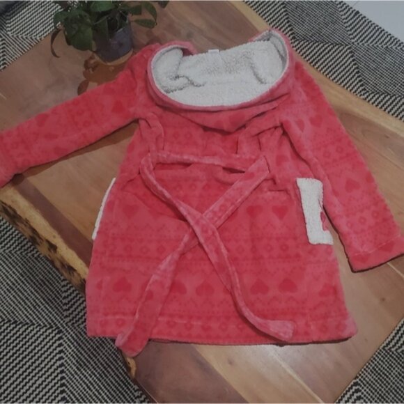 Cute Pink Cozy Bunny + Heart Print Fleece Robe - Picture 3 of 10